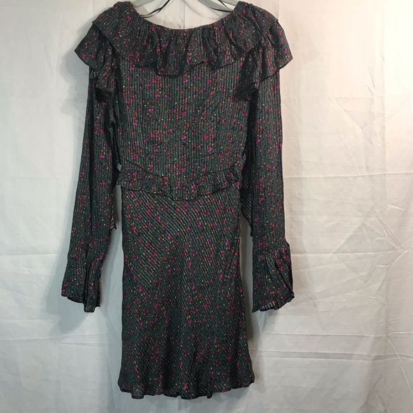 NWOT FREE PEOPLE Size 2 Sweetest Thing Emerald Green & Pink Floral Mini Dress - Picture 7 of 7